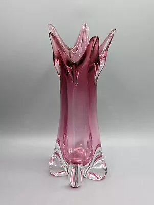 Buy Bohemian Art Glass Vase, Chribska, Pink To Clear, Lobed, Mid-century, Czech • 65£