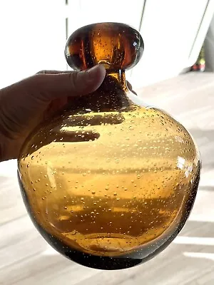 Buy Amber Hand Blown Controlled Bubble Studio Art Glass Vase HTF • 31.90£