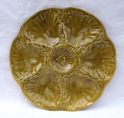 Buy GIEN French Faience Oyster Plate Olive Green Vintage 1960 • 33.62£