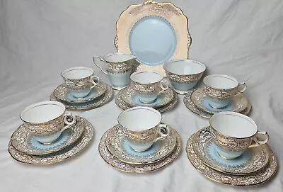Buy Royal Stafford Bone China Tea Set 21 Piece In Sky Blue And Gold • 30£