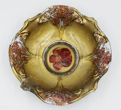 Buy Antique Art Nouveau Red And Gold Rose Design Goofus Glass Bowl • 9.99£