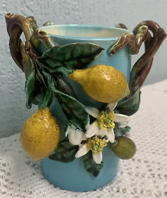 Buy Antique Perret-Gentil Majolica Vase Lemons Flowers And Vine Decoration • 50£