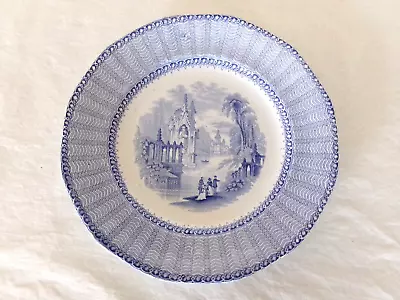 Buy Antique 1840s GOTHIC TEMPLE BLUE TRANSFERWARE 8 1/2  IRONSTONE PLATE W.K. Harvey • 19.20£