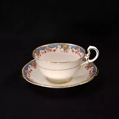 Buy Aynsley Footed Cup Saucer Pink Roses Garland Blue Green Doris Handle 1926-1934 • 73.83£