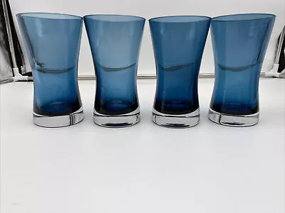 Buy  Clear Footed- Blue Glass Tumbler SET Of 4 - EUC. 6  Tall • 24.02£