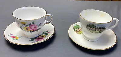Buy Royal Vale And Fable Cottage Vintage Bone China Tea Cup & Saucers Set Of 2 • 9.50£