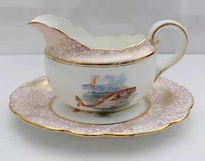 Buy Antique Hammersley Fish Sauce Jug & Saucer Hand-painted • 25£