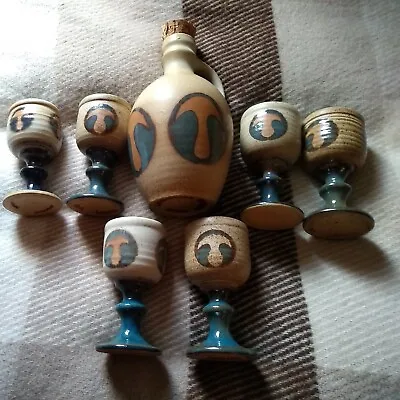 Buy  Studio Pottery Wine Flagon And 6 Goblets From Laugharne Pottery Wales . • 50£