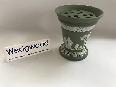 Buy Wedgwood Green Jasperware Vase With Frog Insert In Excellent Condition • 34.99£