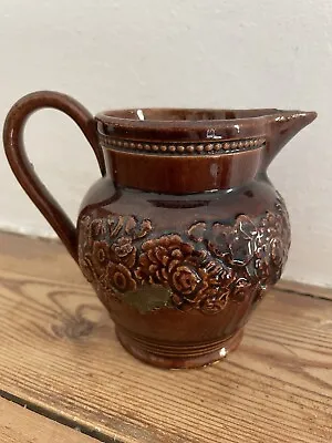 Buy Antique Brown Stoneware Jug Pitcher With Floral Detailing (10.5cm) • 8£