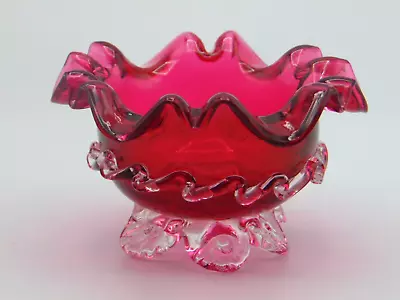 Buy Antique Victorian Cranberry Art Glass Salt Dip Or Candle Holder W Applied Motifs • 47.51£