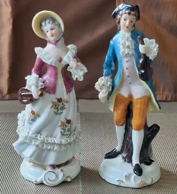 Buy Vintage Dresden Lace Boy & Girl Lute Players: Porcelain Figurines: Great Cond. • 30£