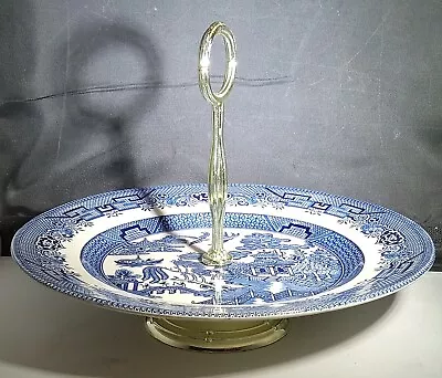 Buy Blue Willow Serving Plate Center Handle On Pedestal • 24.10£
