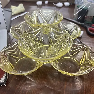 Buy Depression Glass Indiana Yellow Pryamid Berry Bowl Lot Of 6  4 3/4'' Berry Bowl • 290.26£