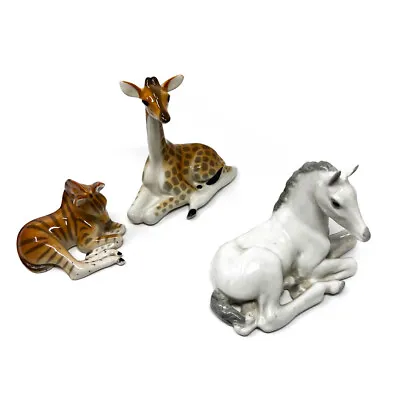 Buy 3 Pcs Lomonosov Porcelain Zebra Giraffe Horse Animal Figurine Statue Set • 62.57£