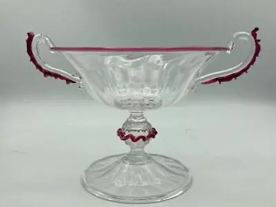 Buy Vintage Signed 'salviati' Murano Venetian Glass Compote With Cranberry Handles! • 139.63£