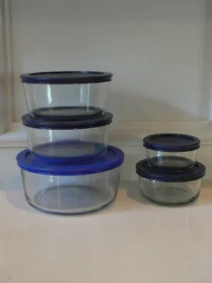 Buy Set Of 5 Pyrex Glass Mixing Storage Bowls With Blue Plastic Lids 4 Sizes • 28.45£