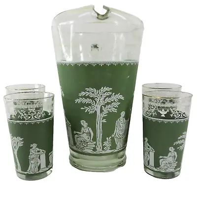 Buy MCM Vintage JEANETTE GLASS Hellenic Wedgwood Green 10  Pitcher & Four 5  Glasses • 23.58£