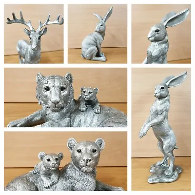 Buy Vintage Silver Effect Resin Deer Lion Tiger Hare Ornament Figurine Statue Gift • 17.99£