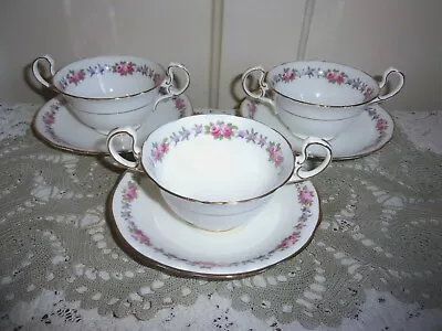 Buy THREE Aynsley A1600 Rose Garland Cream Soup Bowls With Handles And Saucers • 56.89£