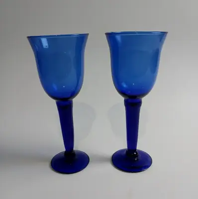 Buy VTG COBALT BLUE GLASSES 9in STEM FOOTED JUICE WATER WINE GLASSWARE REPLACEMENT • 28.44£