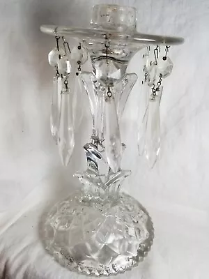 Buy Glass Candelabra Candle Holder 8 Dangling Prism Fan Cut • 19.07£