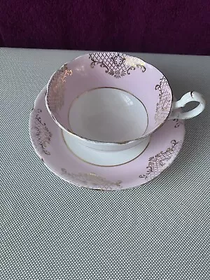 Buy Genuine Bone China Made In England Tea Cup & Saucer Pink & White W/Gold Trim • 12£
