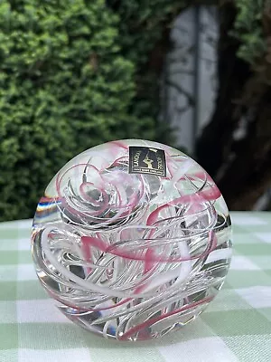 Buy Pre-owned Glass Paperweight - Langham Glass - Pink White Swirls Round - 598g • 5.99£