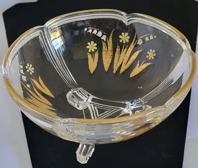 Buy Vintage Hand Painted Floral Depression Glass 3 Footed Bowl 5.5  Diameter • 4.82£