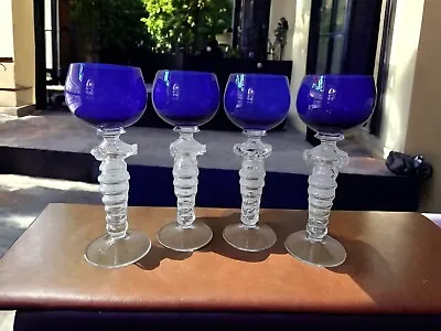 Buy Vintage Hand Blown Cobalt Blue Tumbler Wine Glasses Czech Republic? • 66.17£