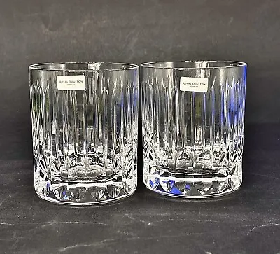 Buy Royal Doulton Crystal Linear Cut Pair Of 10cm Double Old Fashioned Tumblers • 27.50£