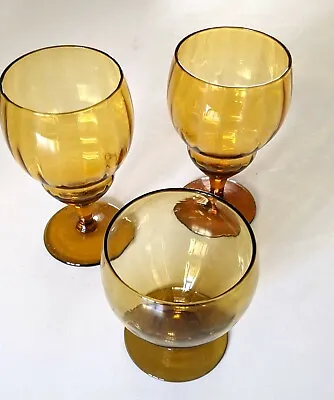 Buy Vintage Amber Glass Goblets (2 Off) & Sundae Glass VG++ • 22.50£