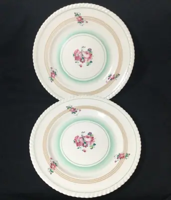 Buy Grays Pottery Art Deco Hand Painted Flower Banded Green Dinner Plates. • 1.50£