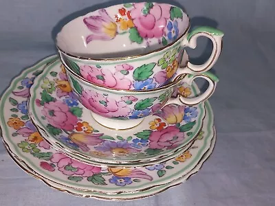 Buy Crown Staffordshire China X 2 Trios - 6 Pieces-Cabinet-Cup Shaped Cups-Handpaint • 25£