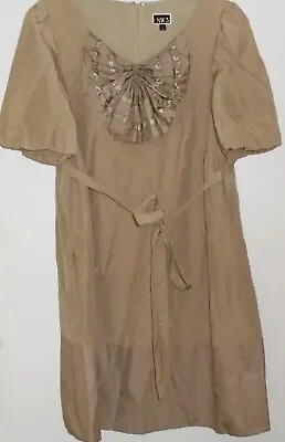 Buy NW3 Hobbs Fenton Frill Dress Beige Silk Cotton Tie Waisted Shift Size 8 Vgc • 29.99£