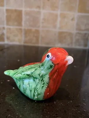 Buy Art Glass Red & Green Mix Bird Wren Robin Shaped Figurine Ornament Paperweight • 2.50£