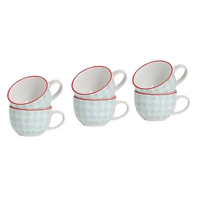 Buy 6x Hand-Printed Cappuccino Cups Porcelain Tea Coffee Cups 250ml Turquoise • 10£