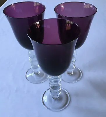 Buy 3 Art Land Amethyst Goblets Wine Water Glasses W/ Clear 5 Bubble Stems Stemware • 18.98£