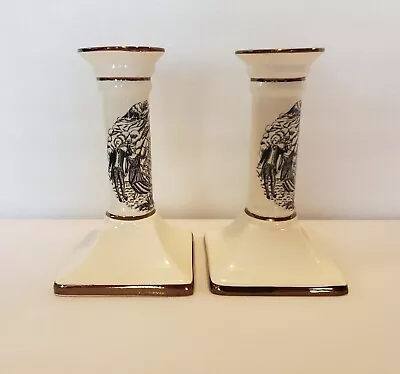Buy Grays Pottery Candlesticks Early Americana Scene Set Of 2 Vintage • 81.51£