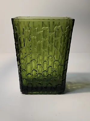 Buy Vintage 1950s Anchor Hocking Avacado Green Textured Glass Vase Rectangle MCM • 42.67£