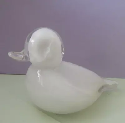 Buy WHITE & CLEAR LANGHAM GLASS DUCK MADE IN ENGLAND 3 INS X 5 INS • 8.50£
