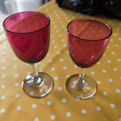 Buy Pair Victorian Cranberry Wine Glasses • 7£