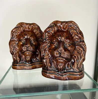 Buy PAIR Antique Victorian Lion Glazed Pottery Sash Window Stay Rest • 145£
