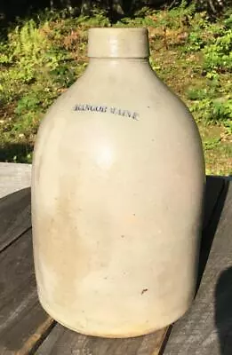 Buy Antique Salt Glaze Prim 1 Gal Cobalt Stamped Bangor Maine Stoneware Jug 11.5  H • 58.01£