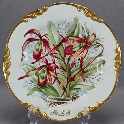 Buy JP Limoges Hand Painted Purple Lily & Gold Monogrammed MLS 9 5/8 Inch Plate • 232.86£