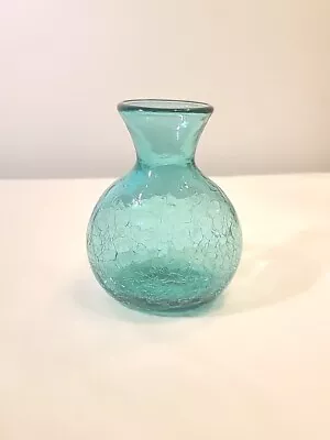Buy  Vintage Blenko Blue Green Crackle Glass Vase • 28.91£