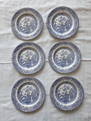 Buy Set Of 6 English Ironstone Tableware Willow Pattern Side Plate 18cm Diameter • 29£