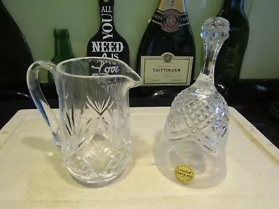 Buy Two Beautiful Cut Glass Items - Cristal D'arques (France) Bell & Small Milk Jug • 2£