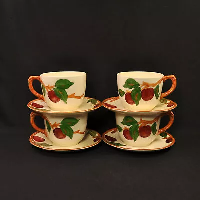 Buy Franciscan Apple 4 LARGE Cups Saucers Embossed HP Red Green Brown USA 1949-1953 • 291.97£