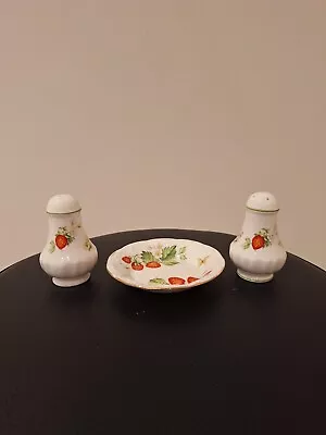 Buy Rare Queens China Virginia Strawberry Salt & Pepper Shakers With Trinket Plate  • 5.99£